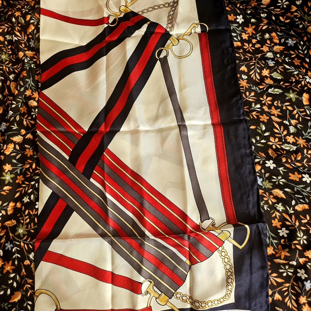 Gorg Longchamp Silk Scarf Jewel Tone Print 26 In Brand New